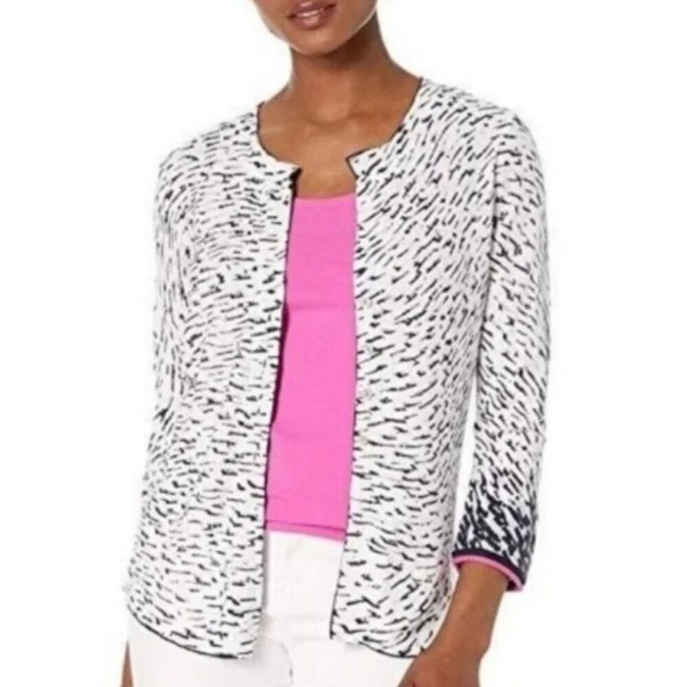 NIC+ZOE Pick Up Black/White Animal Print Buttoned Sweater Cardigan Size 2X